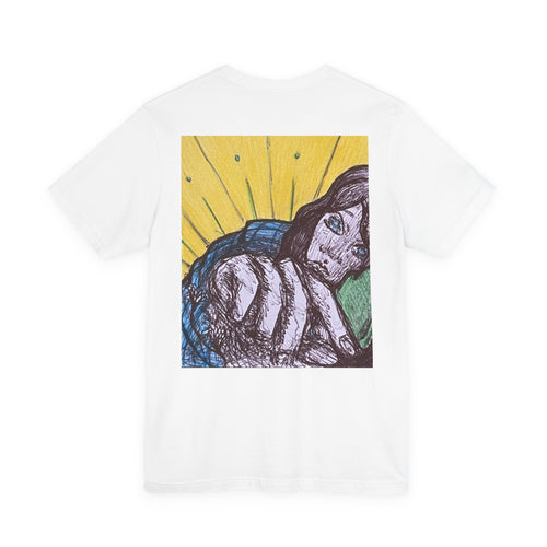 Artistic Ballpoint Sketch Tee — Hand-Drawn Floral & Figure Graphic T-Shirt
